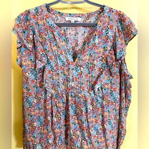 Rose + olive Women's Sleeveless Blouse Floral Lightweight Ruffle Size XL